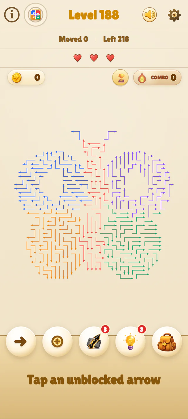 Kleurrijke pijlenpuzzel in vlindervorm
