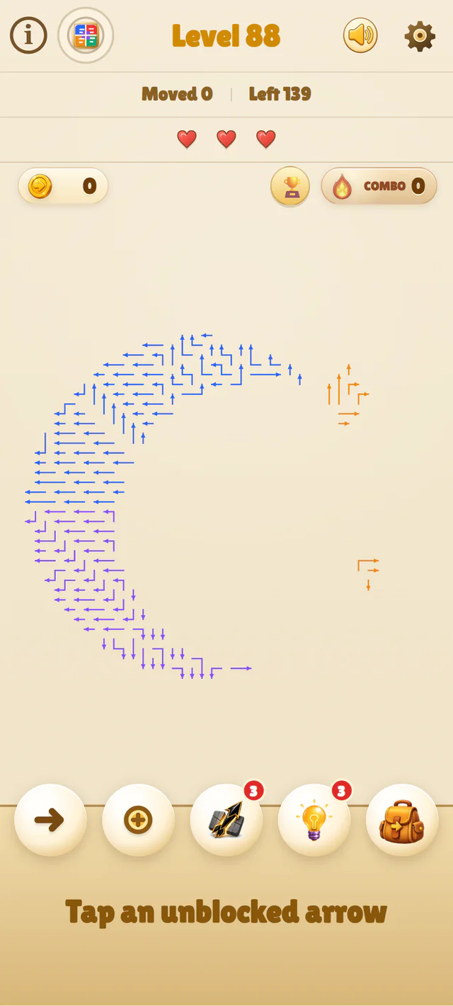 Pijlenpuzzel in de vorm van een maansikkel en sterren