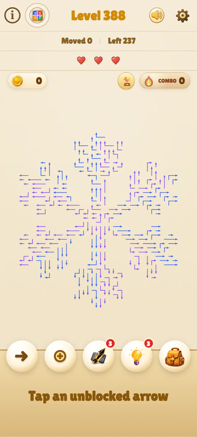 Zespuntige sneeuwvlok als pijlenpuzzel